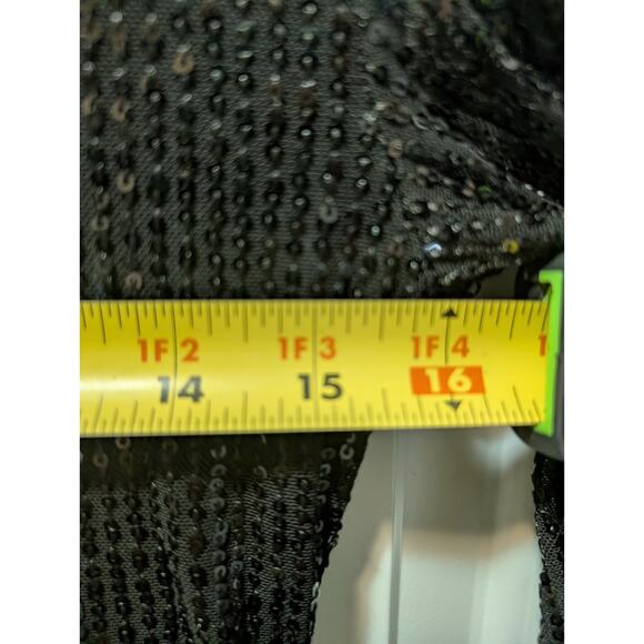 NEW! CBR SEQUIN BLACK DRAPPED MID DRESS V NECK LONG SLEEVE PARTY DRESS SIZE S - Picture 10 of 11